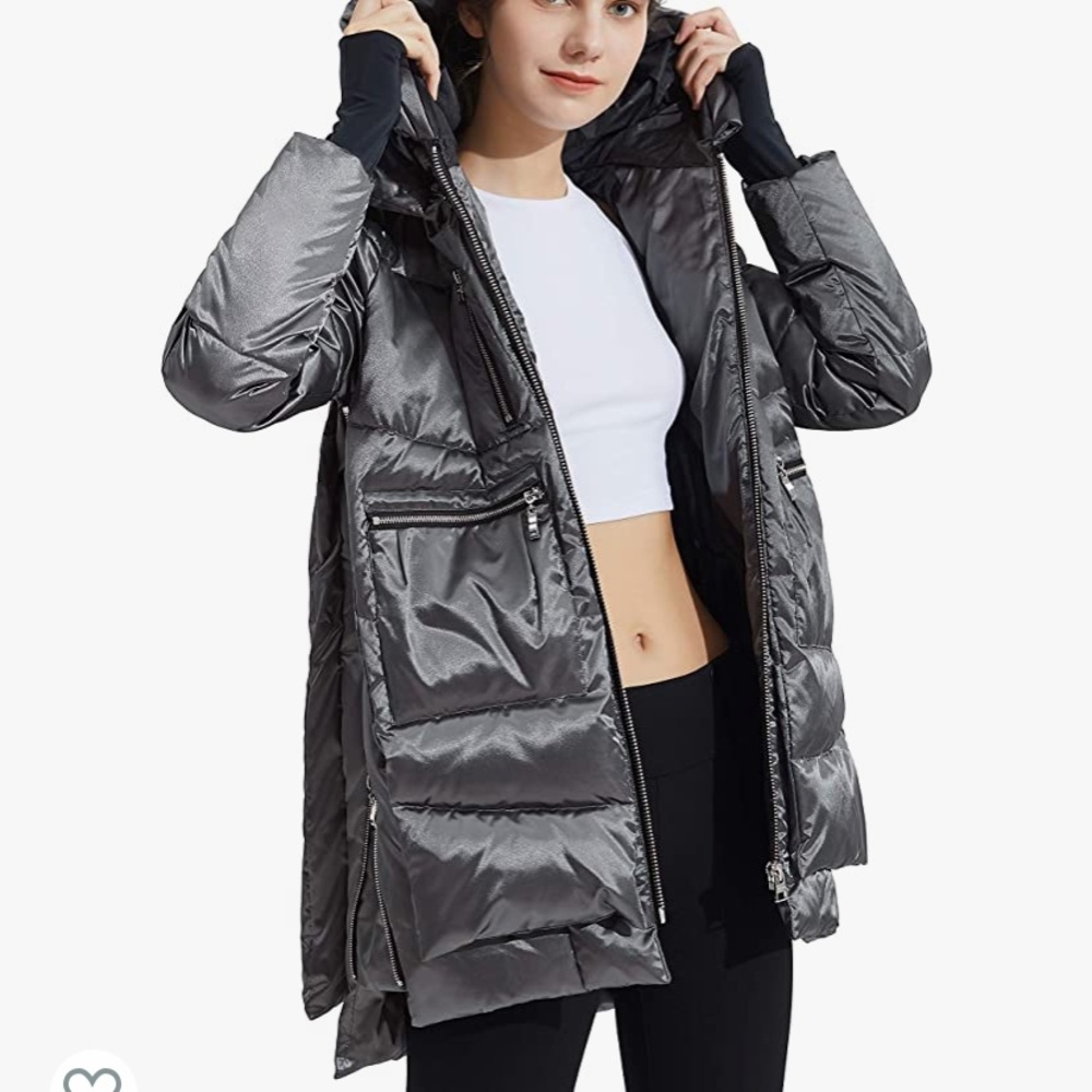 Hooded Down Winter Jacket - Space Gray - image 3